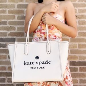 kate spade White Logo Leather Tote